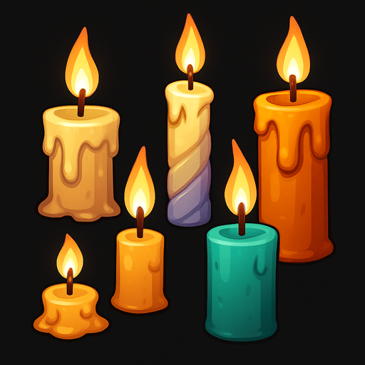 Pack of different candles.
In-Game asset.  High contrast.  No shadows. 3D