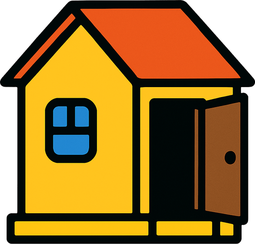 yellow house, open door looking left.
In-Game asset.  2d.  High contrast.  No shadows