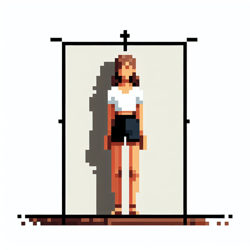 woman in short shorts. mobile game art. pixel art. full body. front facing. Blank background. High contrast. No shadows.