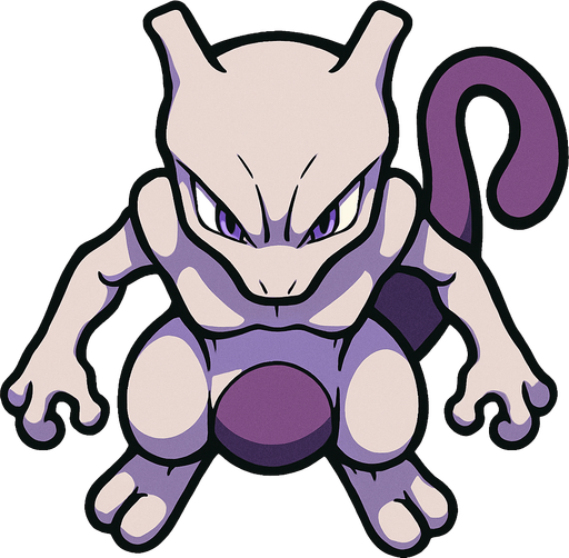 Mewtwo, visto desde arriba, altos detalles.
In-Game asset.  2d.  High contrast.  No shadows