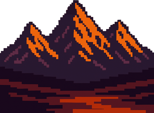 Montañas en atardecer pixelart.
In-Game asset.  2d.  High contrast.  No shadows