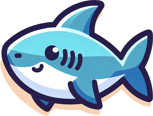 Friendly shark.
Single Game Texture.  In-Game asset.  2d.  Blank background.  High contrast.  No shadows