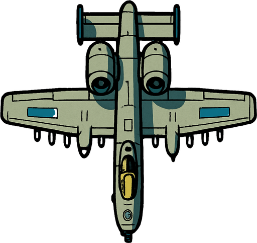 A-10 uppifrån.
In-Game asset.  2d.  High contrast.  No shadows