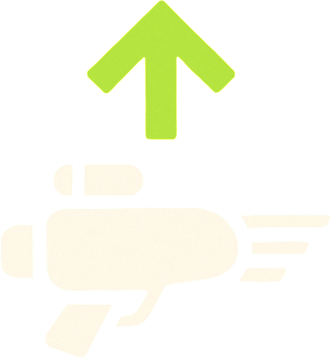 Symbol for spaceship weapon upgrade with green arrow pointing up.
In-Game asset.  2d.  High contrast.  No shadows