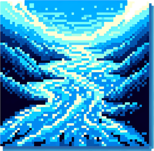 blue background representing a stylized flowing river seen directly from above. use various shades of light and dark pixels to represent the flowing currents of the river. keep the entire background minimalist and simplified. bird-eye perspective. pixelated. 8 bit.
Single Game Texture. In-Game asset. 2d. Blank background. High contrast. No shadows.
