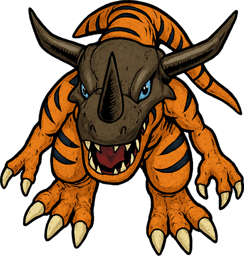 Greymon, visto desde arriba, detalles altos sin errores.
In-Game asset.  2d.  High contrast.  No shadows