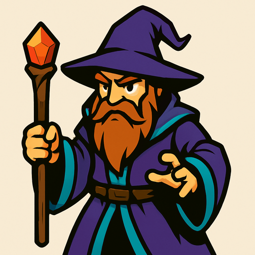 Wizard.
In-Game asset.  2d.  High contrast.  No shadows