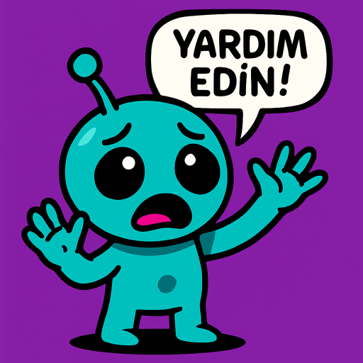 sevimli bana yardım edin diyen bir uzaylı.
In-Game asset.  2d.  High contrast.  No shadows