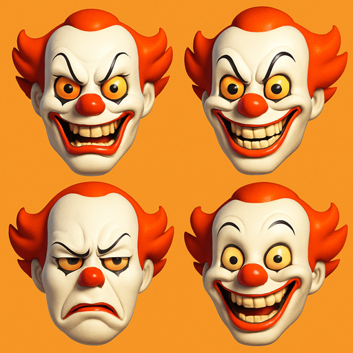 3D penny jack the clone from the movie, Scary but funny and cute face meme. only face. different faces look
In-Game asset.  3D.  High contrast.  No shadows