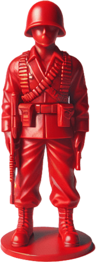 A red soldier toy Single Game Texture. In-Game asset. 2d. Blank background. High contrast. No shadows.