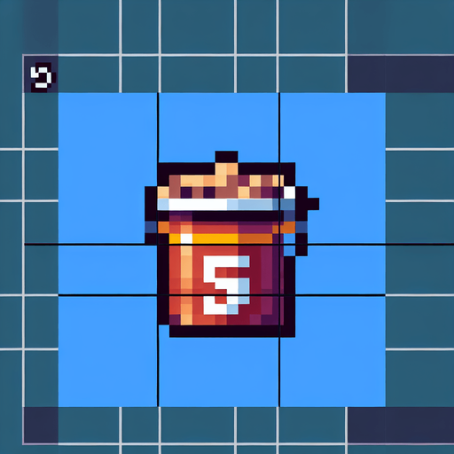 large KFC bucket with the digit 5 on it. pixelated. 8 bit.
Single Game Texture. In-Game asset. 2d. Blank background. High contrast. No shadows.