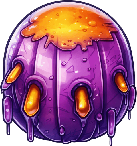 Single alien boss slime bullet, round
Game Texture. In-Game asset. 2d. Pixelart. White background. Blank background. Low detail. High contrast.