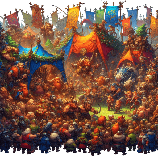 a festival in a  fantasy rts style.
Single Game Texture. In-Game asset. 2d. Blank background. High contrast. No shadows.