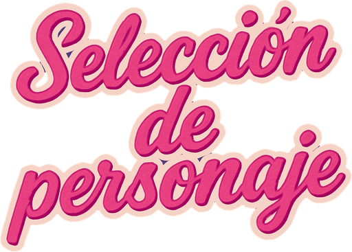 letras de color rosa que dicen seleccion de personaje en cursiva y con contorno blanco