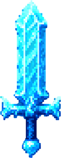 iced big Sword.
In-Game asset.  2d.  High contrast.  No shadows. pixel art