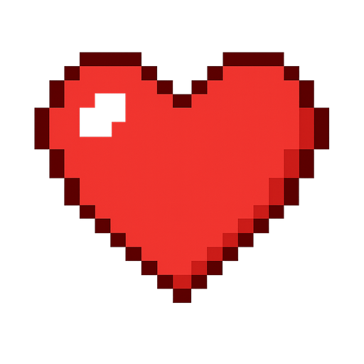 Red heart style pixel art. No background. Transparent background. Blank background. No shadows. 2d. In-Game asset. flat