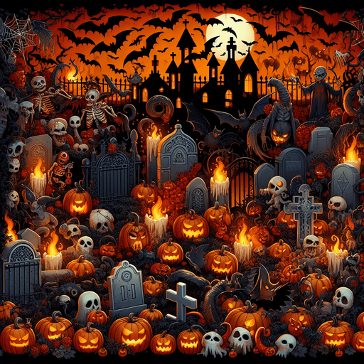Generate a high quality cartoon background Halloween image on a black canvas similar to the format of where is waldo with a hellish environment.
Single Game Texture. In-Game asset. 2d. Blank background. High contrast. No shadows.