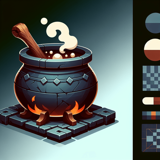 witch's cauldron.
Single Game Texture. In-Game asset. 2d. Blank background. High contrast. No shadows.
