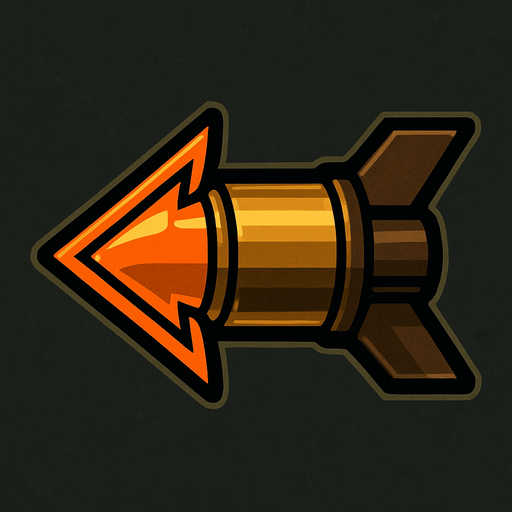 Left arrow picture but like bullet  ( tank bullet).
In-Game asset.  2d.  High contrast.  No shadows. High contrast