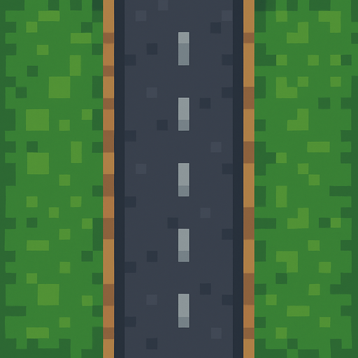 Road tile 2d pixilated topdown.
In-Game asset.  2d.  High contrast.  No shadows
