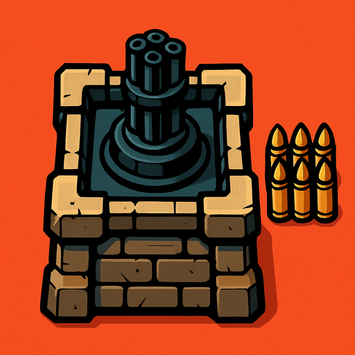 torre con 1 cañon con las balas de minigun desde arriba.
In-Game asset.  2d.  High contrast.  No shadows