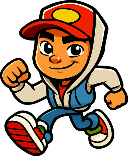 karizmatik ama aynı zamanda sevimli görünen koşucu subway surfers karakteri.
In-Game asset.  2d.  High contrast.  No shadows