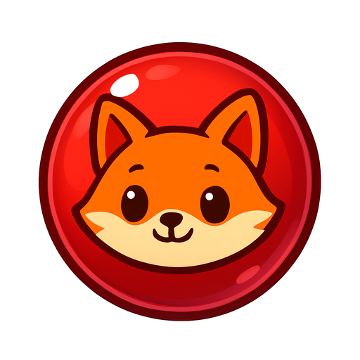 A glossy red bubble with a cute fox face inside, cartoon style, 2D mobile game asset, white background.
In-Game asset.  2d.  High contrast.  No shadows