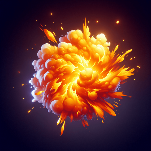 orange yellow float explosion.
Single Game Texture.  In-Game asset.  2d.  Blank background.  High contrast.  No shadows