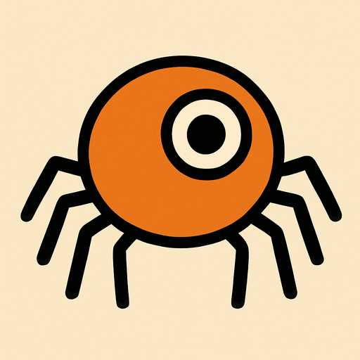 A small orange circle with spider legs 1 cute eye and no mouth.
In-Game asset.  2d.  High contrast.  No shadows. Very very simple