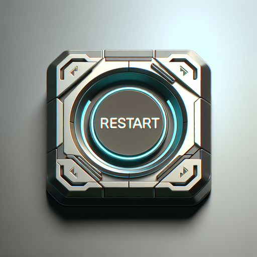 futuristic button with the text saying "RESTART". drawn as a 2D user interface element.
Single Game Texture. In-Game asset. 2d. Blank background. High contrast. No shadows.