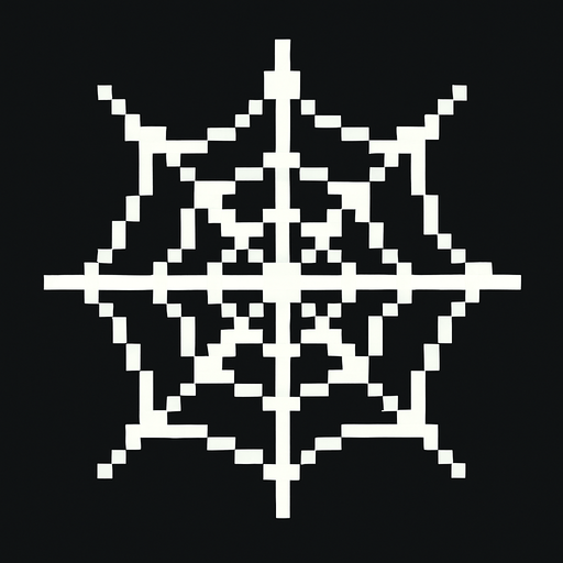 A white spider web. Pixelated retro..
In-Game asset.  2d.  High contrast.  No shadows