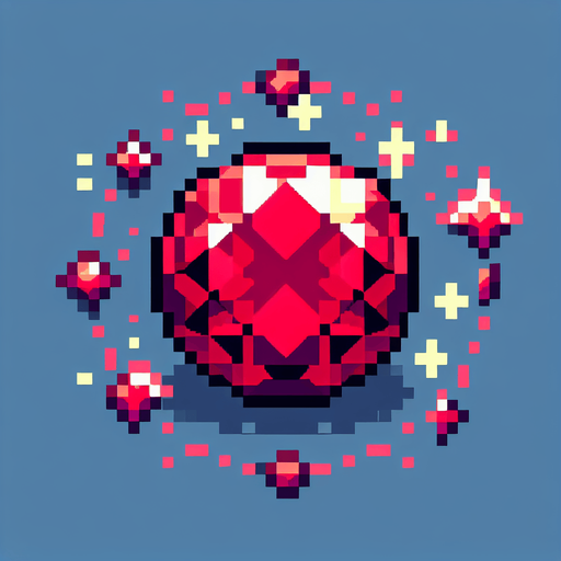 sprite sheet of a rotating vibrant shiny red blood ruby. the jewels should be neatly organized. pixelated. 8-bit.
Single Game Texture. In-Game asset. 2d. Blank background. High contrast. No shadows.