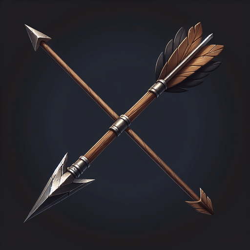 A horizontal handcrafted medieval arrow with a sharp metal tip, sturdy wooden shaft, and feather fletching for stability.
Game asset. Horizontal. Handcrafted look with metallic tip and feather details. High contrast and ready for action.
