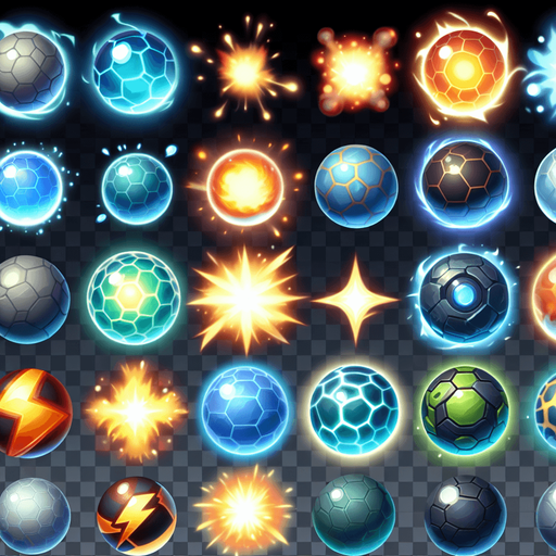 Varias bolas de energía pack.
Single Game Texture. In-Game asset. 2d. Blank background. High contrast. No shadows.