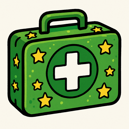 Un botiquín de color verde con estrellitas.
In-Game asset.  2d.  High contrast.  No shadows