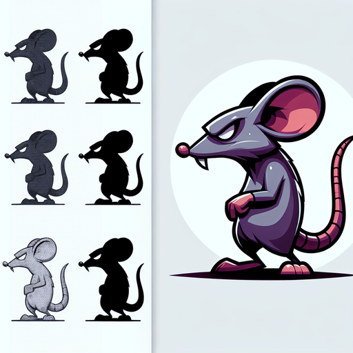 Evil Mouse, side view, cartoon, center Single Game Texture. In-Game asset. 2d. Blank background. High contrast. No shadows.