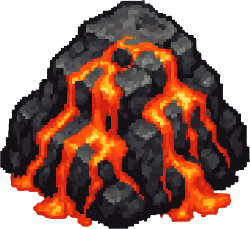 roca magma.
In-Game asset.  2d.  High contrast.  No shadows. pixelart