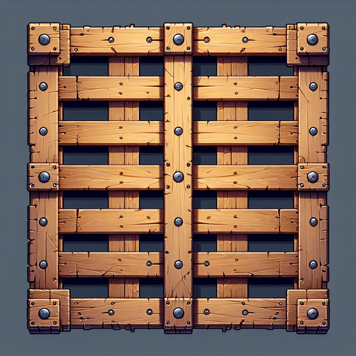 straigth zenith view square wooden pallet with big screws in each corner
Single Game Texture. In-Game asset. 2d. Blank background. High contrast. No shadows.