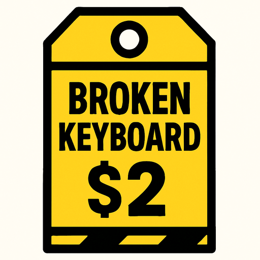 police tag that says Broken Keyboard for $2.
In-Game asset.  2d.  High contrast.  No shadows