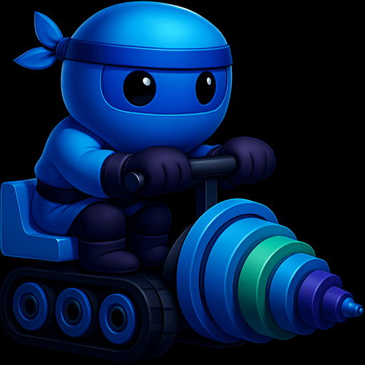 Same image of ninja with dig machine but with different colors. HD colors. blue