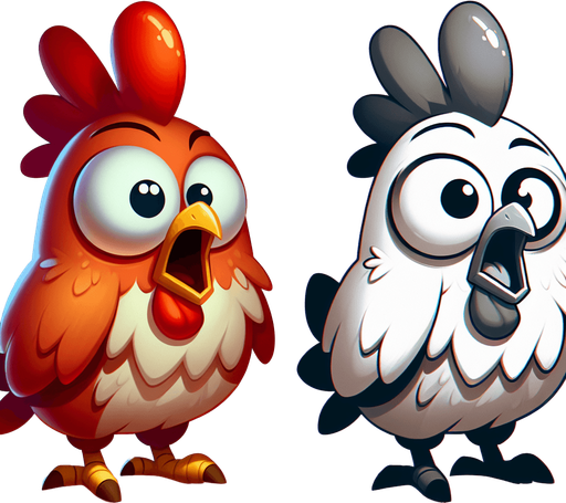 cartoon scared chicken.
Single Game Texture. In-Game asset. 2d. Blank background. High contrast. No shadows.
