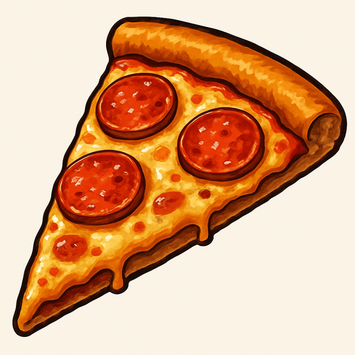 A realistic pizza slice.
In-Game asset.  2d.  High contrast.  No shadows