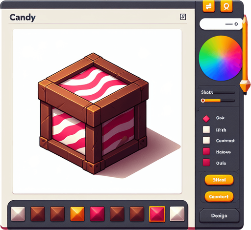 scatola caramelle.
Single Game Texture. In-Game asset. 2d. Blank background. High contrast. No shadows.