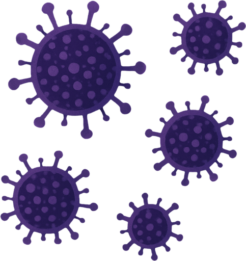 topdown view, small compact digital virus, dark purple core, clustered cell-like form, tiny spiky details, designed to appear in groups, minimal yet recognizable, fits motherboard environment.
In-Game asset.  2d.  High contrast.  No shadows