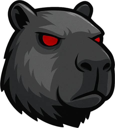 Quitale el casco y la resortera. Utiliza una paleta de colores grises. Has una expresion seria. Ojos rojos sin pupila. Utiliza los rasgos y formas de un capibara.