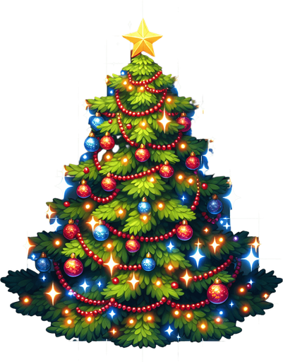 christmas tree.
Single Game Texture. In-Game asset. 2d. Blank background. High contrast. No shadows.