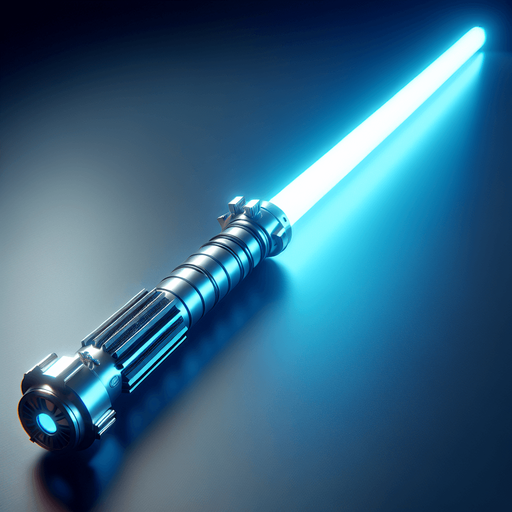 Blue lightsbaer in standing view.