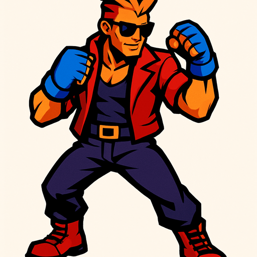 fighter cool guy epic.
In-Game asset.  2d.  High contrast.  No shadows