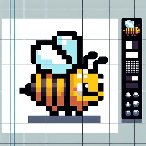 pixel bee faceing left.
Single Game Texture.  In-Game asset.  2d.  Blank background.  High contrast.  No shadows