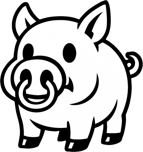 Un cerdo blanco con cuernos en su nariz con ojos negros estilo caricatura.
In-Game asset.  2d.  High contrast.  No shadows